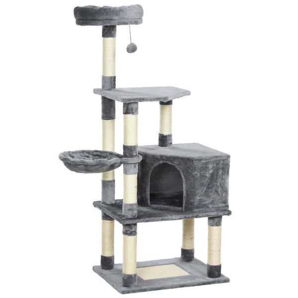 Arbre à chat avec niche et panier suspendu pour chat 60x45x134 cm en peluche sisal gris acquista