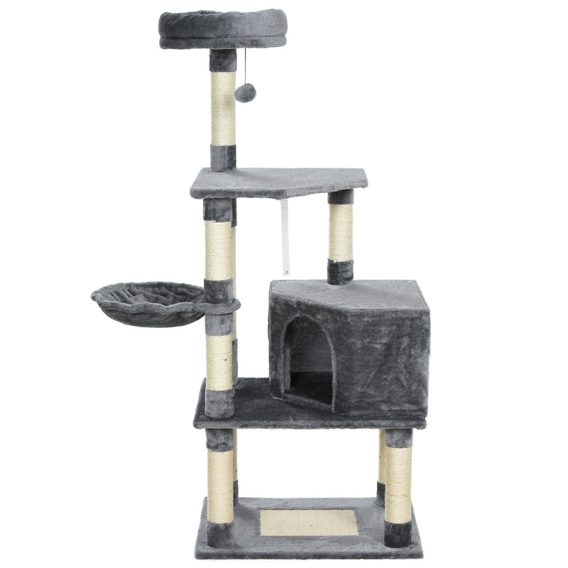 Tiragraffi con Cuccia e Cestino sospeso per Gatti 60x45x134 cm in Peluche Sisal  Grigio