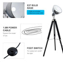 Lampada da Terra Tripode in Legno con Paralume in Acciaio 65x65x100-140 cm E27  Nera