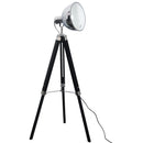 Lampada da Terra Tripode in Legno con Paralume in Acciaio 65x65x100-140 cm E27  Nera