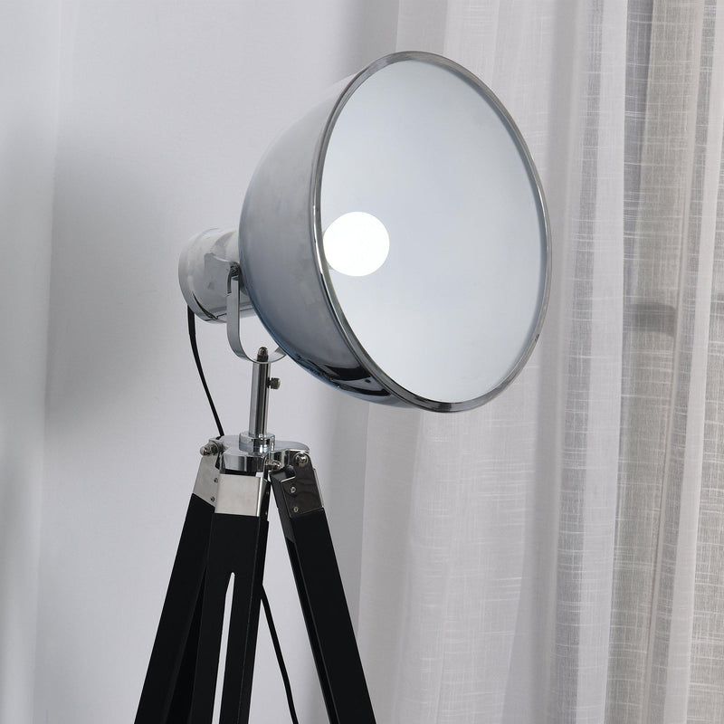 Lampada da Terra Tripode in Legno con Paralume in Acciaio 65x65x100-140 cm E27  Nera