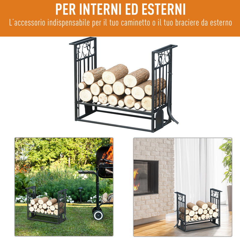 Portalegna Legnaia 75x30x60 cm in Acciaio con Attrezzi  Nero