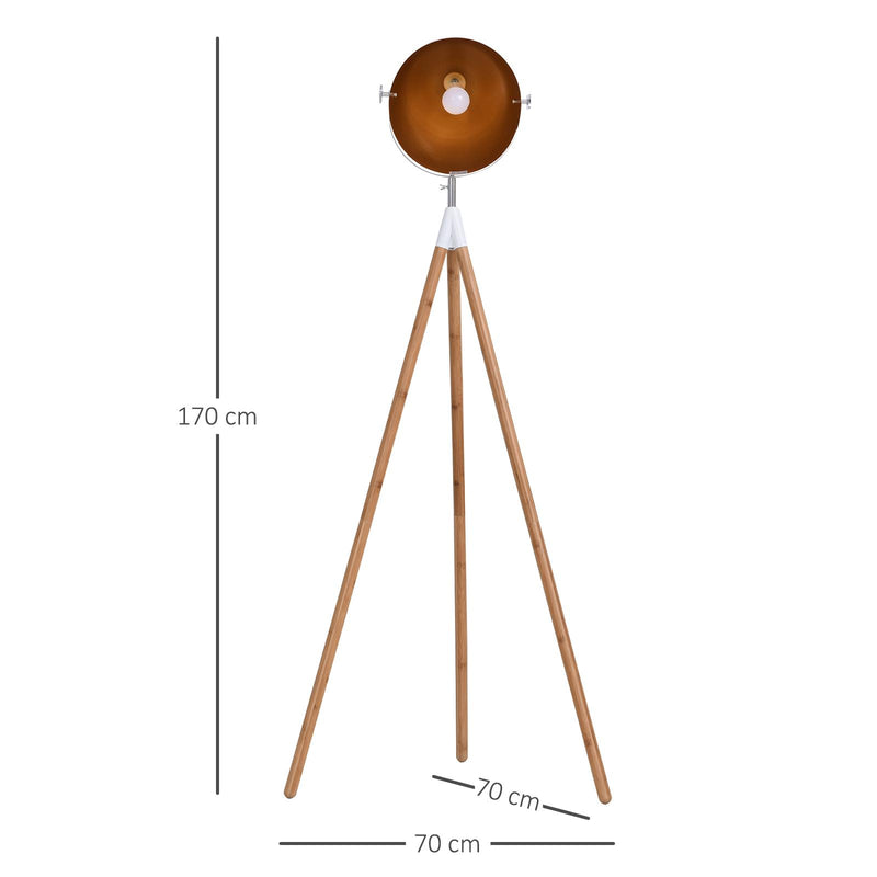 Lampada da Terra Tripode in Legno con Paralume in Metallo 70x70x170 cm E27 