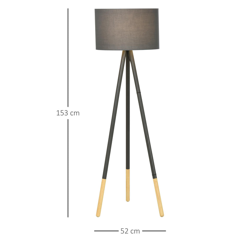 Lampada da Terra Tripode in Legno con Paralume E27 Ø52x153 cm  Grigia