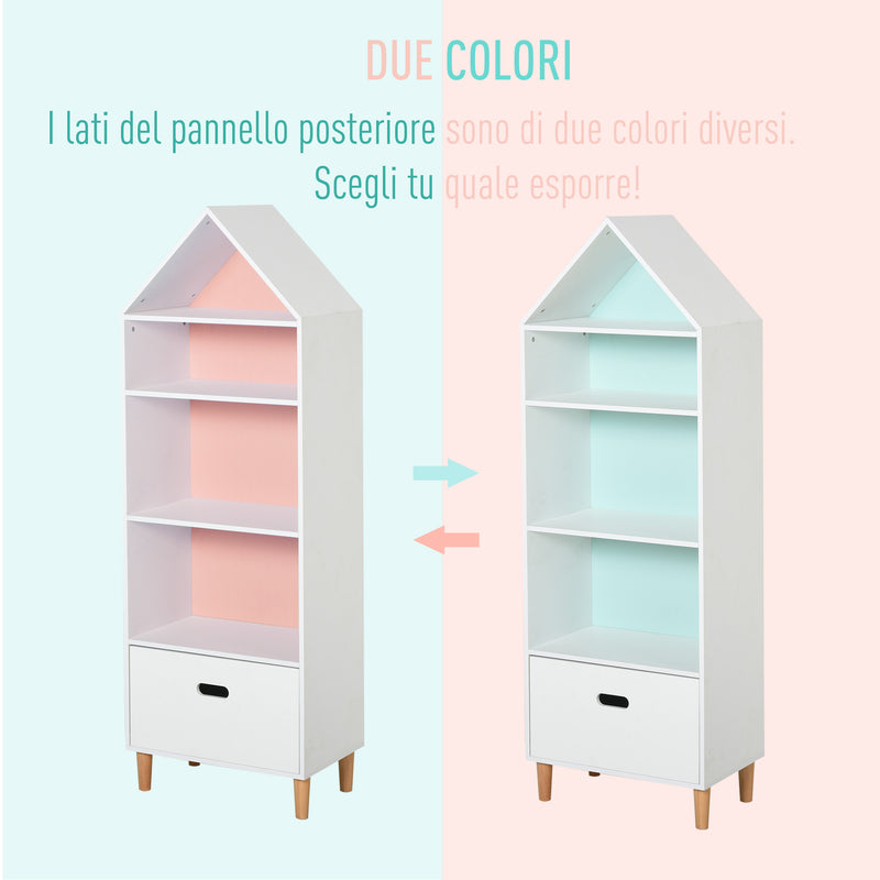 Libreria 4 Ripiani 1 Cassetto 50x30x142 cm  Bianco e Azzurro