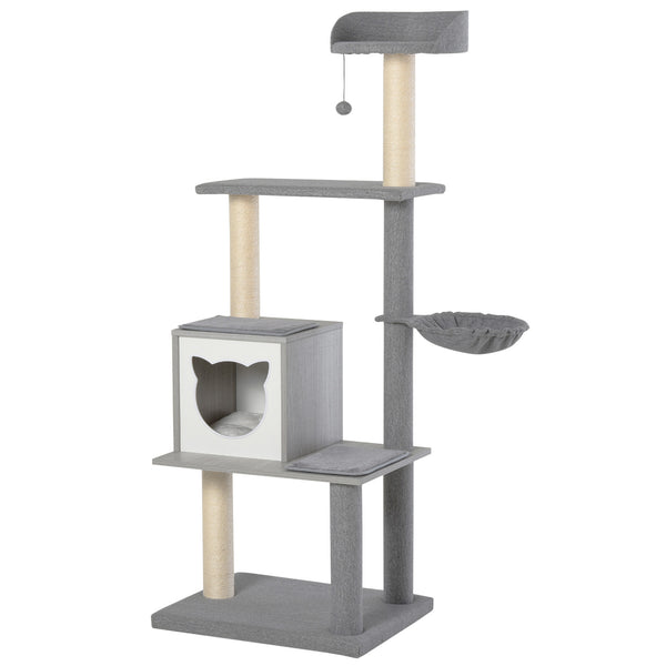 acquista Arbre à chat avec lit et panier suspendu pour chat 61x49x160,5 cm en peluche sisal gris