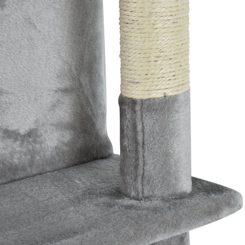 Tiragraffi con 2 Cucce e 2 Casette per Gatti 60x50x168 cm in Peluche Sisal  Grigio