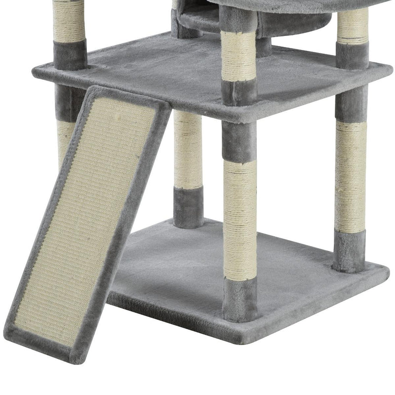 Tiragraffi con 2 Cucce e 2 Casette per Gatti 60x50x168 cm in Peluche Sisal  Grigio