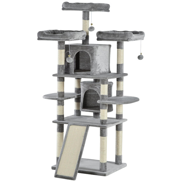 Arbre à chat avec 2 niches et 2 maisons pour chats 60x50x168 cm en peluche sisal gris online