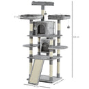 Tiragraffi con 2 Cucce e 2 Casette per Gatti 60x50x168 cm in Peluche Sisal  Grigio