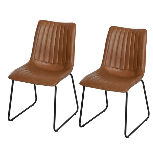 online Lot de 2 chaises rembourrées en similicuir marron clair