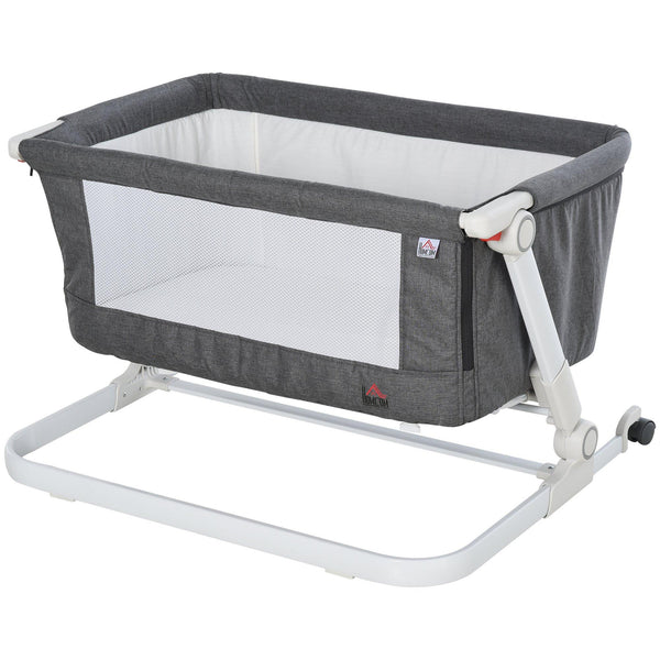 Lit de Chevet Pliant 0-5 Mois 94x64x72-80 cm en Aluminium et Coton Blanc et Gris acquista