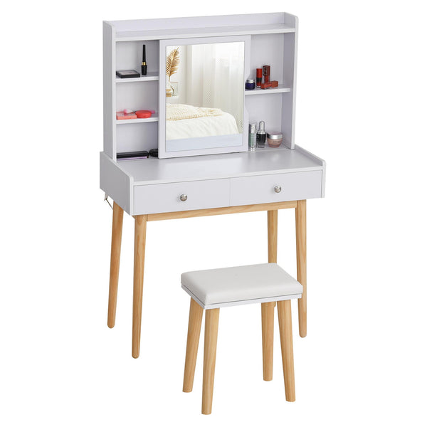 prezzo Console de maquillage blanche 80x40x127 cm avec miroir et tabouret