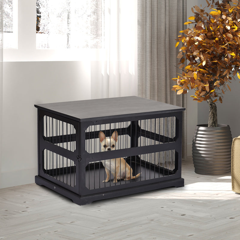 Gabbia per Cani di Taglia Medio-Piccola 55x90x60 cm in MDF  Nera