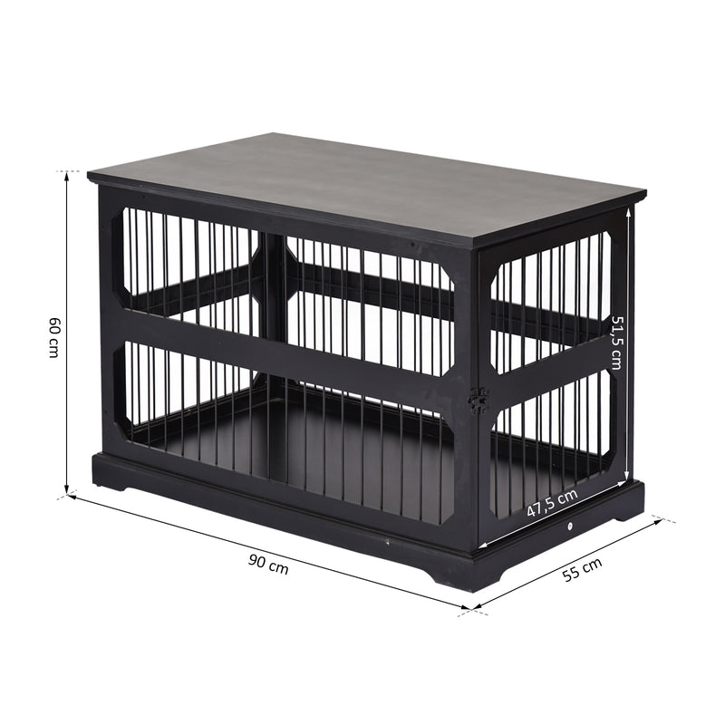 Gabbia per Cani di Taglia Medio-Piccola 55x90x60 cm in MDF  Nera