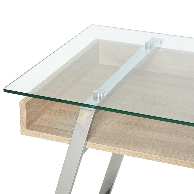 Scrivania da Ufficio Porta PC 120x60x74,5 cm in Acciaio Legno e Piano in Vetro 