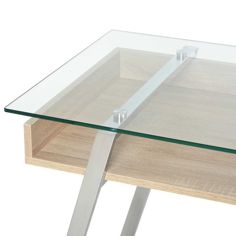 Scrivania da Ufficio Porta PC 120x60x74,5 cm in Acciaio Legno e Piano in Vetro 