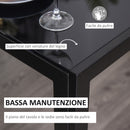 Set da Pranzo Tavolo con Piano in Vetro e 4 Sedie in Metallo e Similpelle  Nero