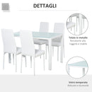 Set da Pranzo Tavolo con Piano in Vetro e 4 Sedie in Metallo e Similpelle  Bianco