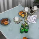 Set da Pranzo Tavolo con Piano in Vetro e 4 Sedie in Metallo e Similpelle  Bianco