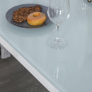 Set da Pranzo Tavolo con Piano in Vetro e 4 Sedie in Metallo e Similpelle  Bianco