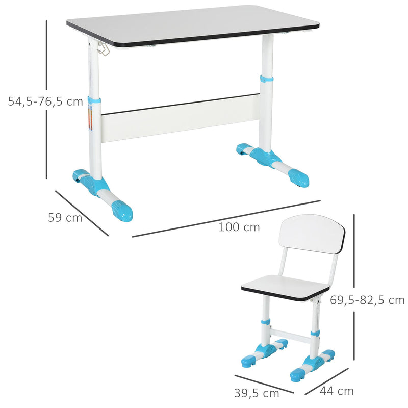 Set Scrivania e Sedia per Bambini Altezza Regolabile  Bianca