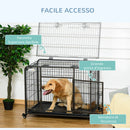 Box Kennel per Cani Pieghevole 94x58x69.5 cm a Doppia Porta con Blocco 4 Ruote e Fondo Rimovibile Grigio      