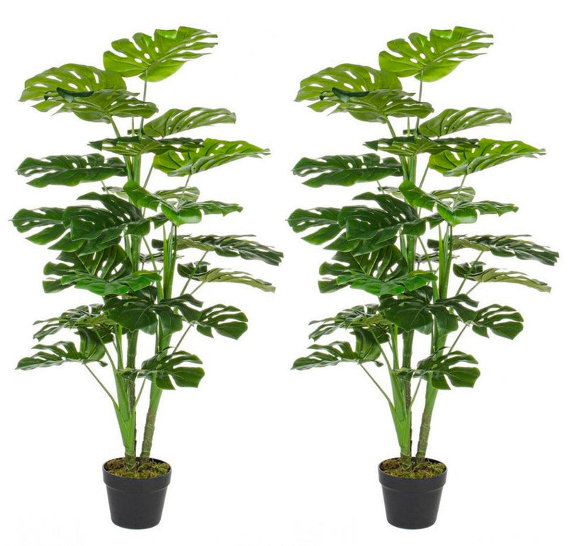 Set 2 Piante Artificiali di Filodendro 60x60x120 cm in Plastica con Vasi Verde