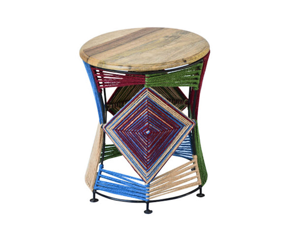prezzo Pouf ethnique en métal Muticolor et bois