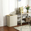 Cesto Portabiancheria 54x34x58,5 cm Capienza 80L a 2 Sezioni con Coperchio in Tessuto non Tessuto e Bambù Beige      
