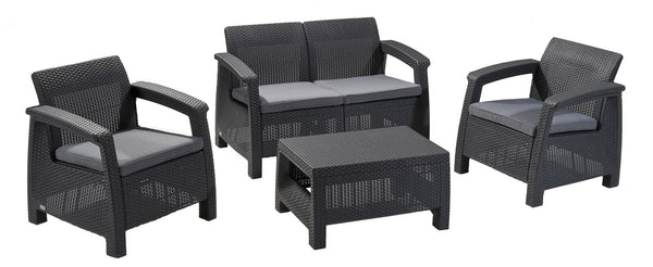 Salon de Jardin Canapé 2 Fauteuils et Table Basse en Résine Keter Corfu Lounge Anthracite sconto
