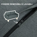 Divano 2 Posti 145x75x78 cm con Cuscini per Schienale  in Tessuto Effetto Lino Grigio  