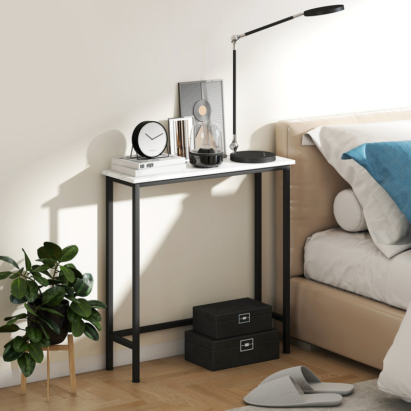 Consolle da Ingresso 75x24x76 cm Piano Effetto Marmo in Legno e Acciaio Bianco e Nero  