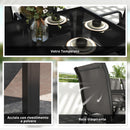 Set da Giardino con Tavolo Rettangolare in Vetro e 8 Sedie Impilabili con Braccioli Grigio Chiaro    