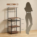 Scaffale Cucina a 5 Livelli Stile Industriale 59x40x143,5 cm con 6 Ganci e Portabottiglie in Truciolare e Metallo Noce      