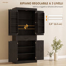 Dispensa Cucina Stile Country 76x39,5x183,5 cm con 2 Armadietti 6 Ripiani e Cassetto in Truciolato e MDF Nero      