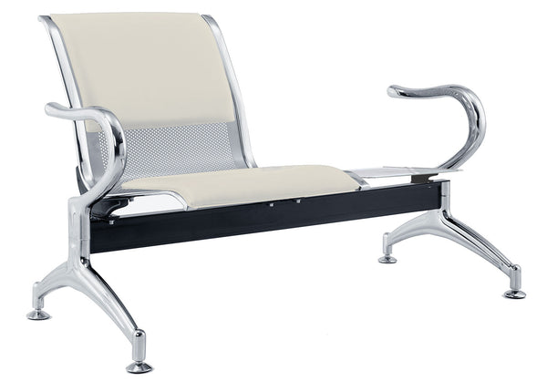 Banc de salle d'attente 1 place bureau avec coussin et table basse en acier et simili cuir argent/ivoire acquista