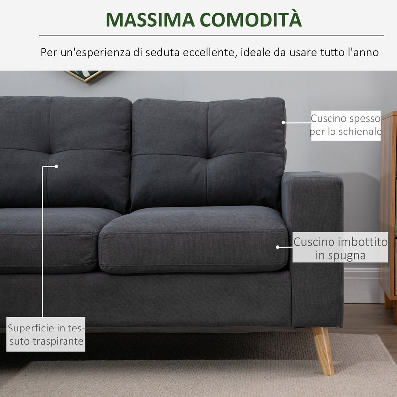 Divano Angolare 3 Posti in Lino con Penisola  Grigio