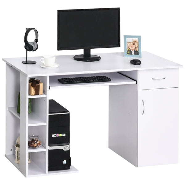 Support pour ordinateur de bureau 120x60x74 cm avec étagères pour clavier blanc prezzo