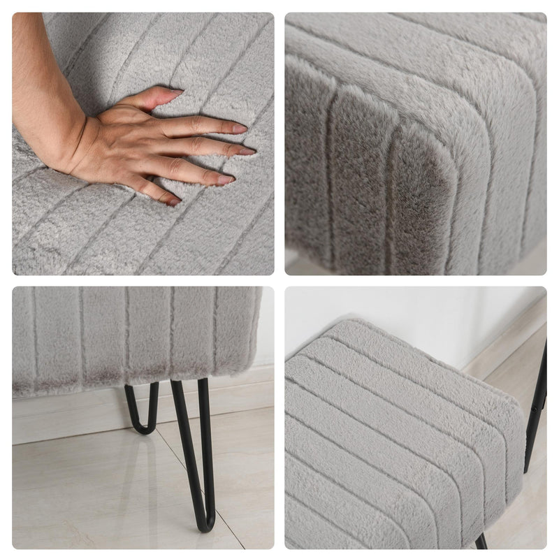 Panca Imbottita 50x35x43,5 cm in Metallo e Peluche  Grigia