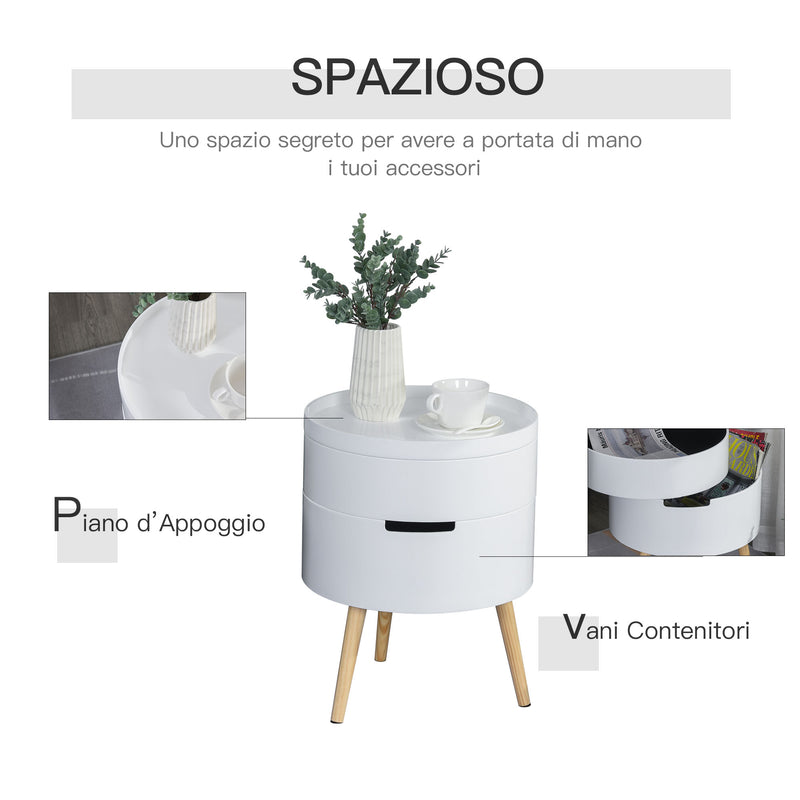 Tavolino Basso Ø38x48,3 cm con Apertura a Rotazione e Vassoio Rimovibile  Bianco
