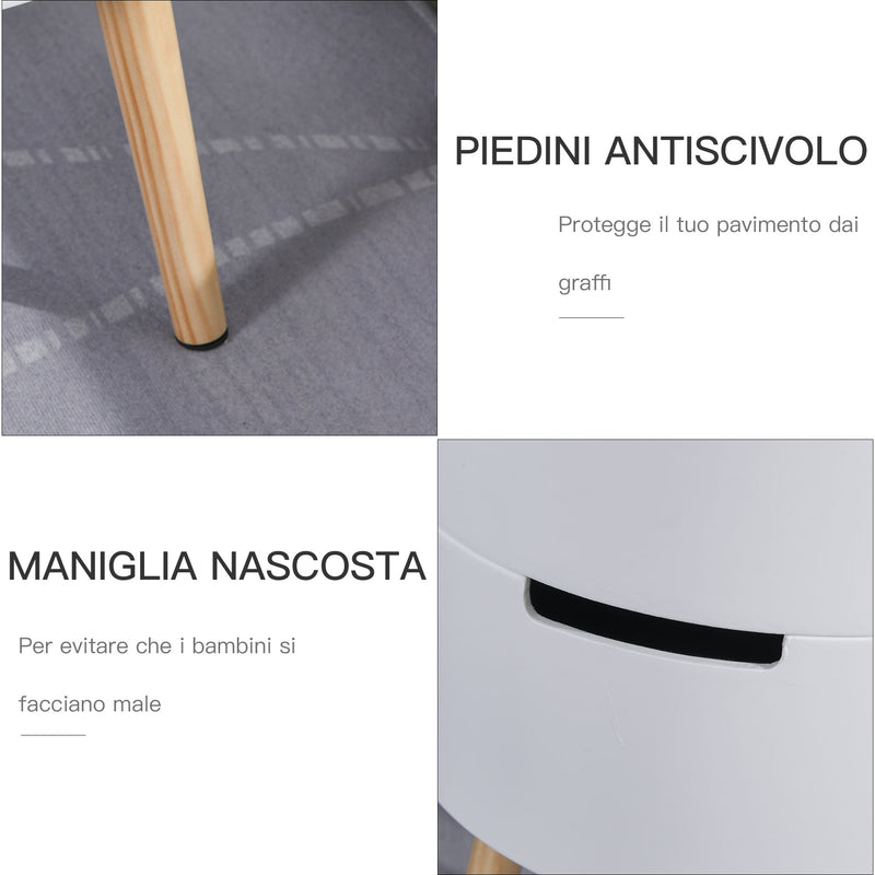 Tavolino Basso Ø38x48,3 cm con Apertura a Rotazione e Vassoio Rimovibile  Bianco