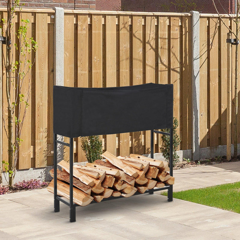 Portalegna per Camino 122x35x123 cm in Acciaio con Copertura  Nero