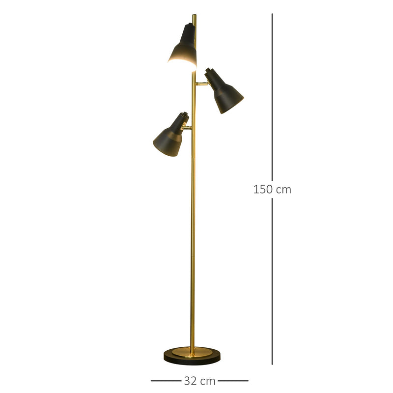 Lampada da Terra con 3 Paralumi E27 in Metallo  Nero e Bronzo