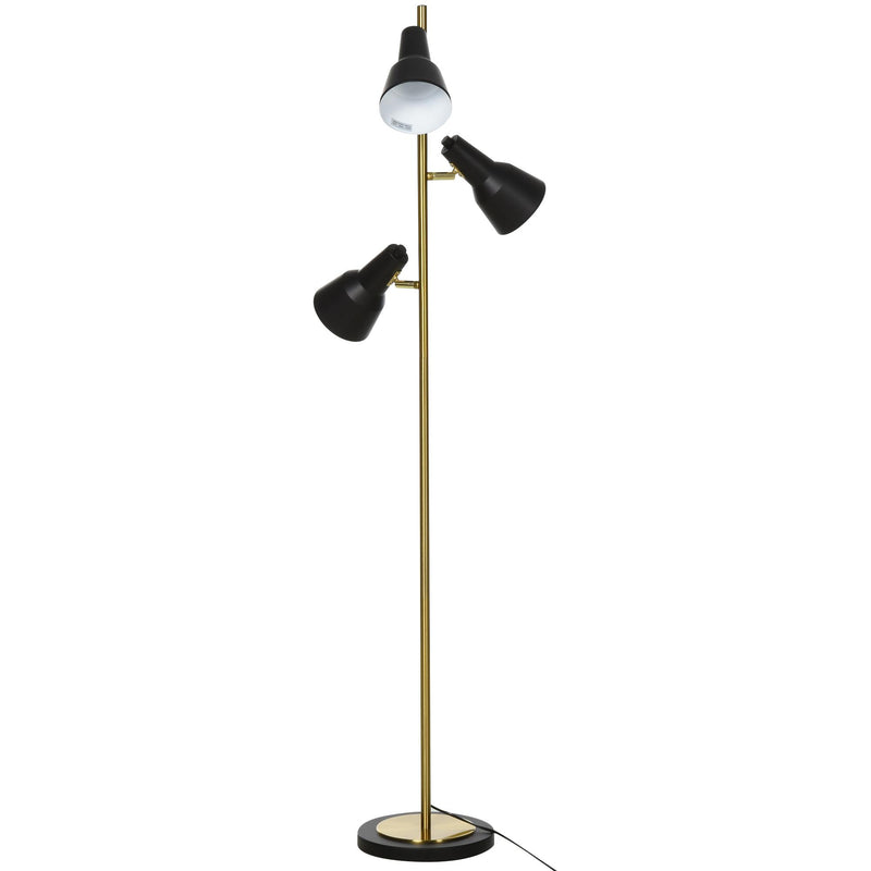 Lampada da Terra con 3 Paralumi E27 in Metallo  Nero e Bronzo