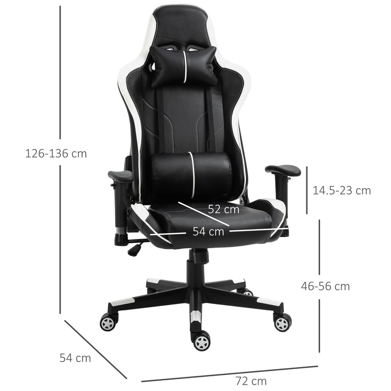 Sedia da Gaming Ergonomica 72x54x126-136 cm in PVC  Nera e Bianco