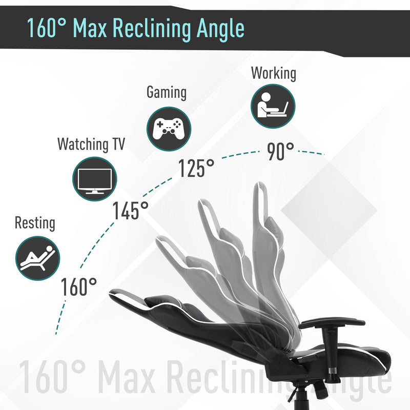 Sedia da Gaming Ergonomica 72x54x126-136 cm in PVC  Nera e Bianco