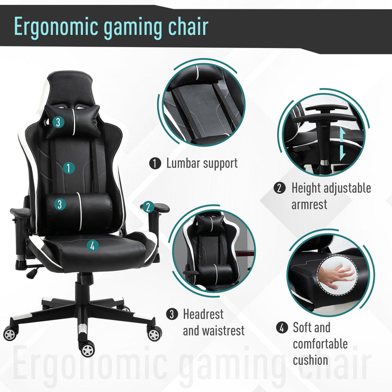 Sedia da Gaming Ergonomica 72x54x126-136 cm in PVC  Nera e Bianco