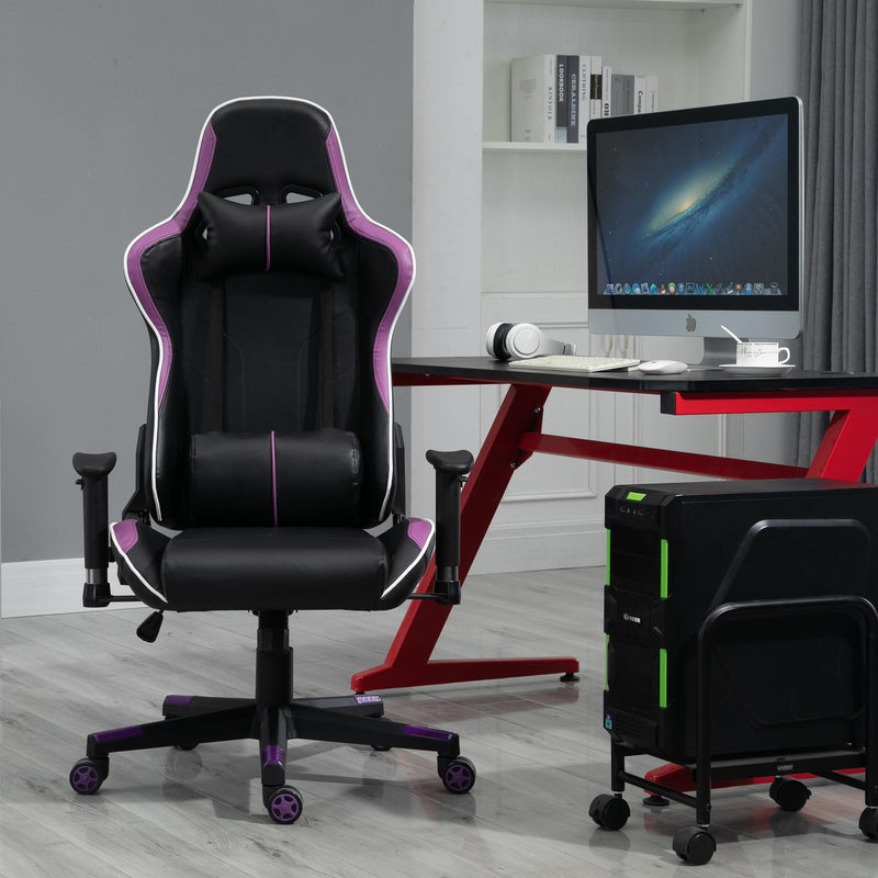 Sedia da Gaming Ergonomica 72x54x126-136 cm in PVC  Nera e Viola