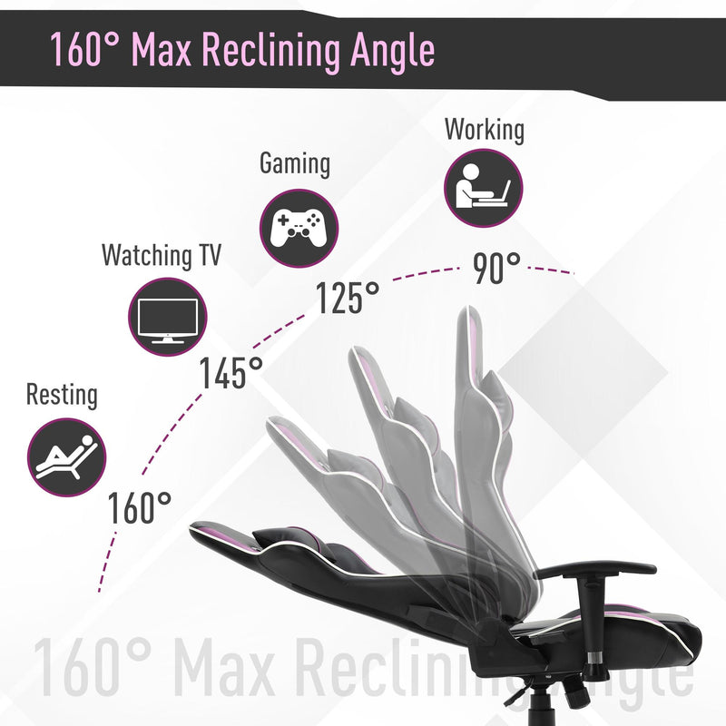 Sedia da Gaming Ergonomica 72x54x126-136 cm in PVC  Nera e Viola